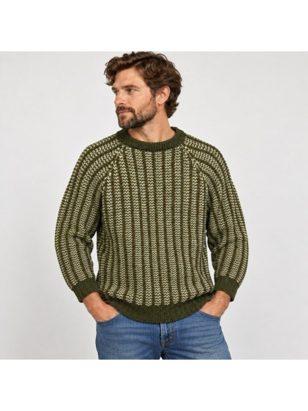 Vintage Kilspindie Scotland Wool Fisherman Sweater Green Ribbed Crew Mens Large